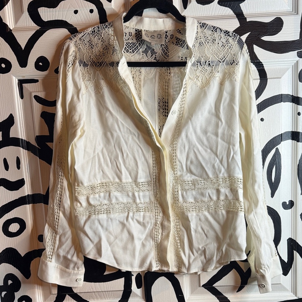 Sea New York Cream Lace Button Down Shirt